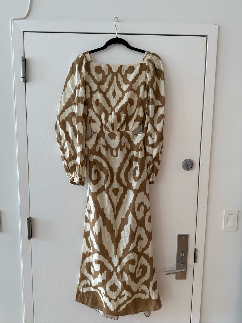 Johanna Ortiz Ikat Print Long Sleeve Midi Dress - Cream & Brown